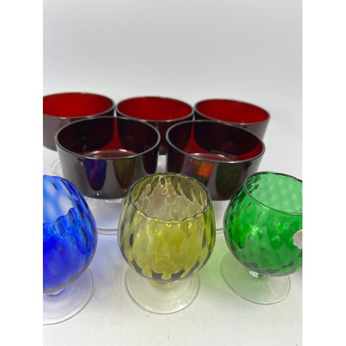 550 - Red French Desert Glasses And Italian Small Goblets.