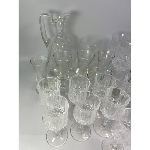 201 - Tray Of Crystal Items Including Jug, Sherry Glasses Etc.