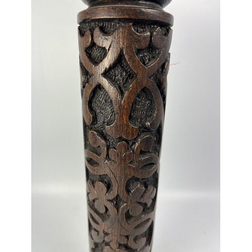 235 - Lovely Carved Wood Candle Holder Standing 13