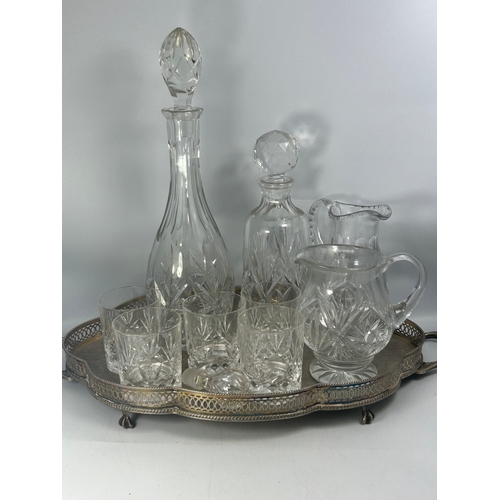 572 - Quality Silver Plate and Crystal Drinks Set and Gallery Tray