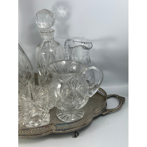 572 - Quality Silver Plate and Crystal Drinks Set and Gallery Tray