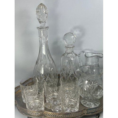 572 - Quality Silver Plate and Crystal Drinks Set and Gallery Tray