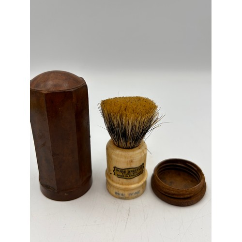 55 - Vintage Bone Handled Shaving Brush In Bakelite Case.