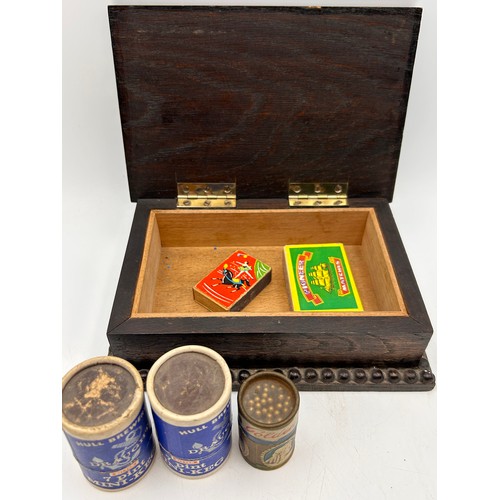 60 - Vintage Cigarette Box With Small Collection of Vintage Match Boxes.