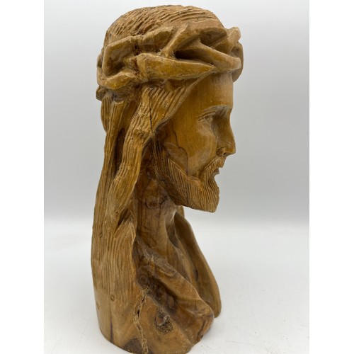 32 - Hand Carved Bust Of Jesus Standing 9”