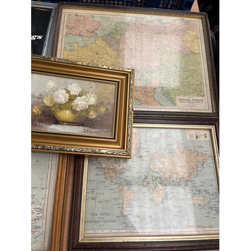 102 - Various Framed Maps And Budweiser Advertising