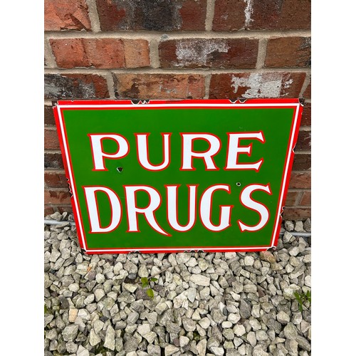 124 - Enamel Sign Displaying ‘Pure Drugs’ 24” x 18”.
