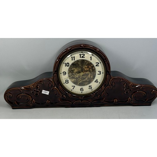 132 - Art Deco French Ceramic Mantle Clock 19” x 9”, Overwound?
