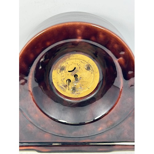 132 - Art Deco French Ceramic Mantle Clock 19” x 9”, Overwound?