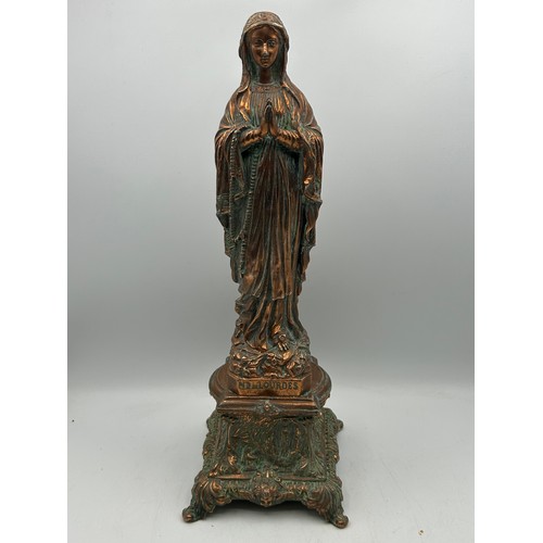149 - Nicely Detailed Copper Religious Figure Displaying ‘ND de Lourdes’ Standing 16”.