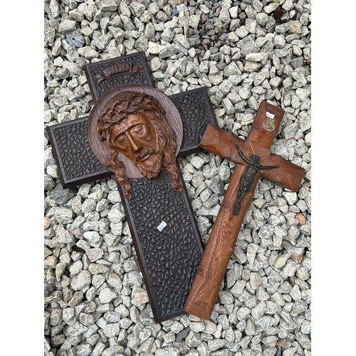 152 - Two Large Wooden Crucifixes , Largest 24” x 16”.