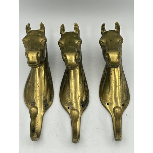 151 - Set Of Three Brass Horse Coat Hooks 6” x 2”.