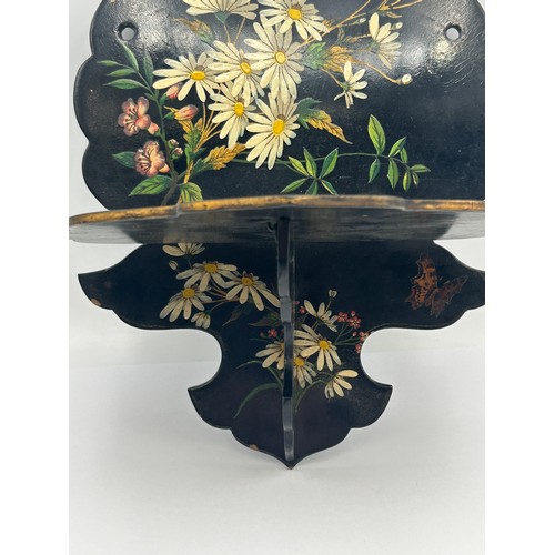 154 - Pretty Hand Painted Paper Mache Shelf . Which Folds Away 11” x 8”.