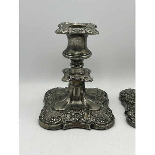 49 - Pair Of Silver Plate Candle Sticks Standing 5.5