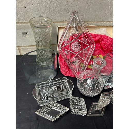 32 - Large Box Of Crystal And Glass Items Including Vases.