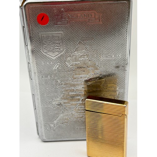 158 - Chromed Cigarette Case With Vintage Lighter.