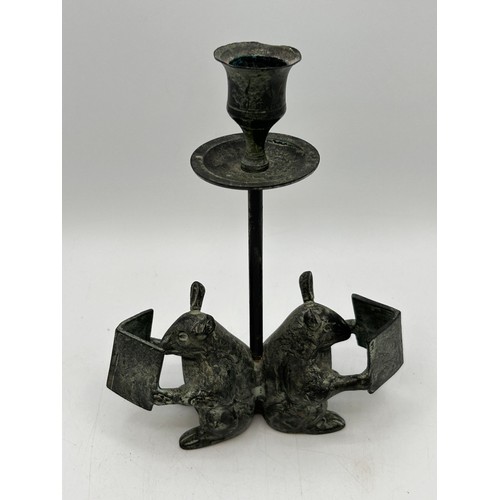 451 - Bronze? Candle Holder With Mouse Feature , 7.5 