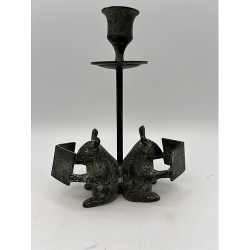 451 - Bronze? Candle Holder With Mouse Feature , 7.5 