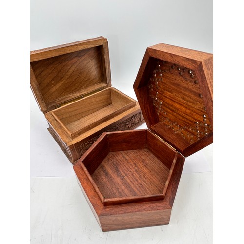 214 - Two Nicely Carved Little Trinket Boxes , 6x4'.