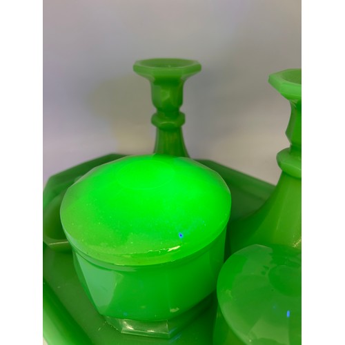 154 - Stunning Uranium Milk Glass Dressing Table Set.