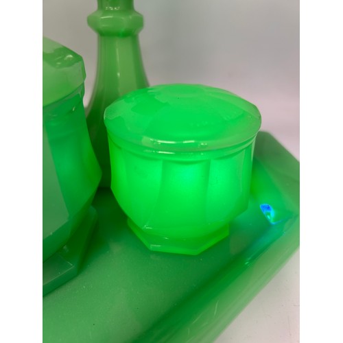 154 - Stunning Uranium Milk Glass Dressing Table Set.