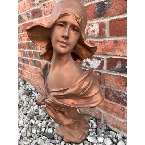 239 - Fabulous Terracotta Coloured Bust Signed Alphonse Henri Nelson , Standing Almost 2ft.