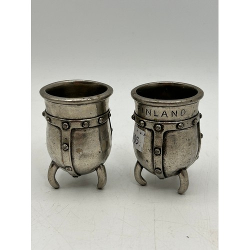 220 - Pair Of Interesting Little White Metal Pots , Finland , Marked 95% To Base, 2.5