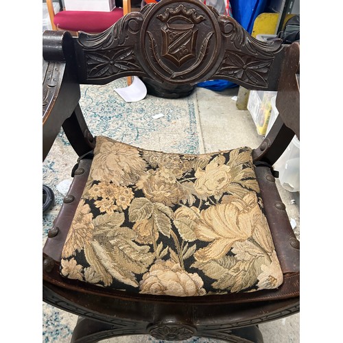 24 - Oak Carved Chair With Coat of Arms Emblem