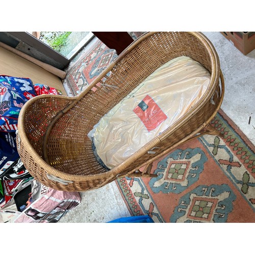 98 - Vintage Wicker Childs Crib On Stand.