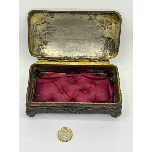 51 - Stunning Antique Copper Trinket Box With Heavy Detail and Initials To The Base With Cushioned Inlay