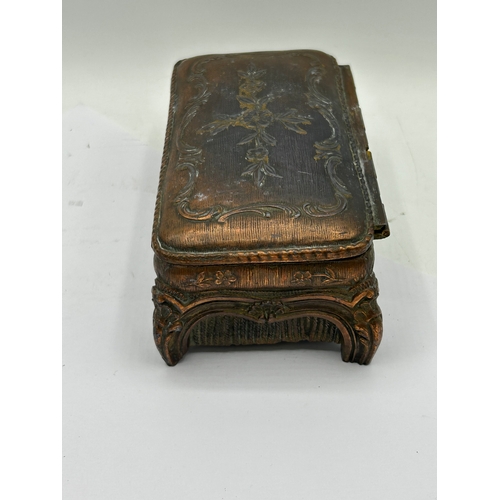 51 - Stunning Antique Copper Trinket Box With Heavy Detail and Initials To The Base With Cushioned Inlay