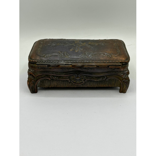 51 - Stunning Antique Copper Trinket Box With Heavy Detail and Initials To The Base With Cushioned Inlay