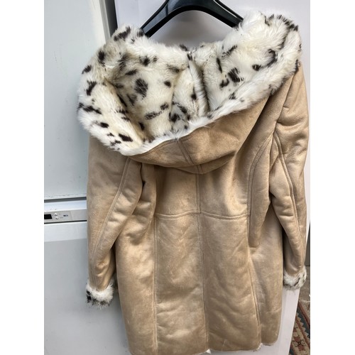 12 - Ladies Suede Coat With Faux Fur Detailing Size Large By Dennis Basso.