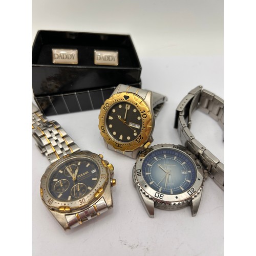 133 - A Collection Of Modern Gents Watches , Unchecked,Plus Cufflinks.