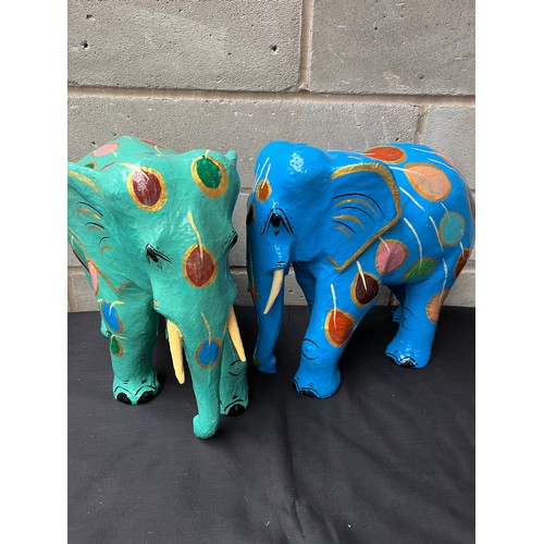 45 - Pair Brightly Coloured Paper Mache Elephants. Each stand at 14”