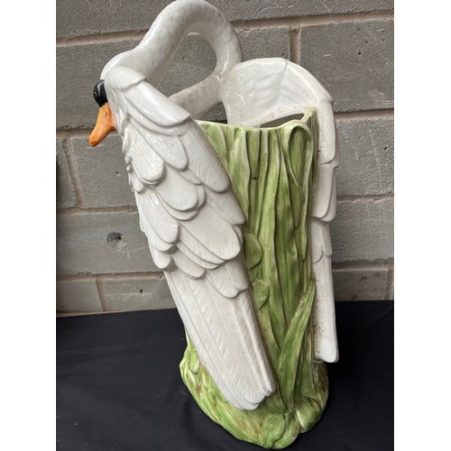 46 - Large Ceramic Vase/umbrella Holder. Swan Design 24” high