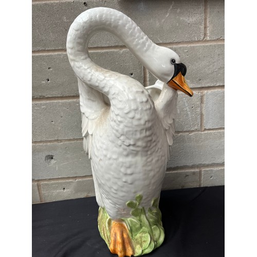 46 - Large Ceramic Vase/umbrella Holder. Swan Design 24” high