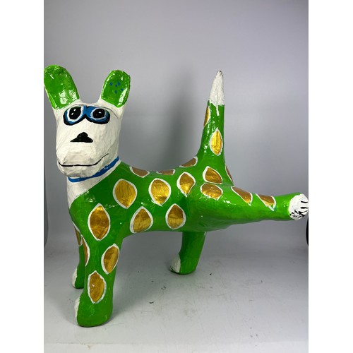 65 - Colourful Paper Mache Dog. Stands @ 13”