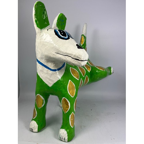 65 - Colourful Paper Mache Dog. Stands @ 13”