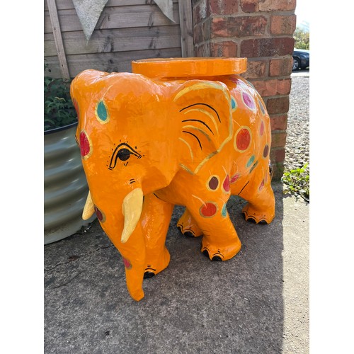 90 - Large Colourful Paper Mache Elephant With Pedestal Top. Stands @ 22”