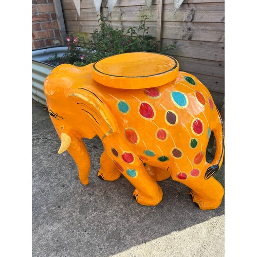 90 - Large Colourful Paper Mache Elephant With Pedestal Top. Stands @ 22”