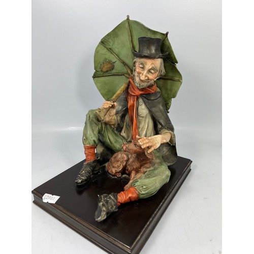 236 - Gentleman And His Dog Figure on Wooden Base. Stands @ 10”