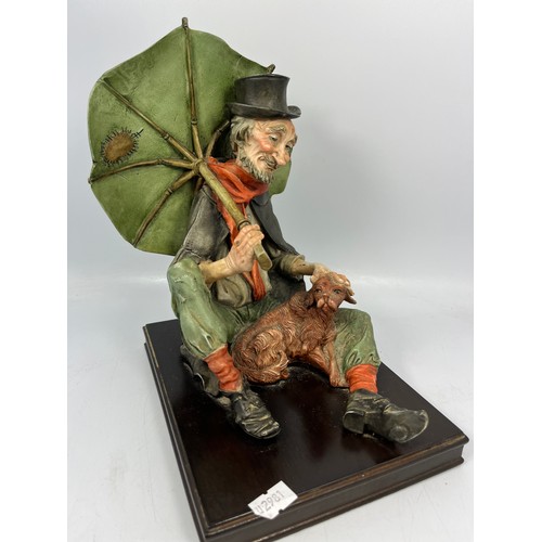 236 - Gentleman And His Dog Figure on Wooden Base. Stands @ 10”