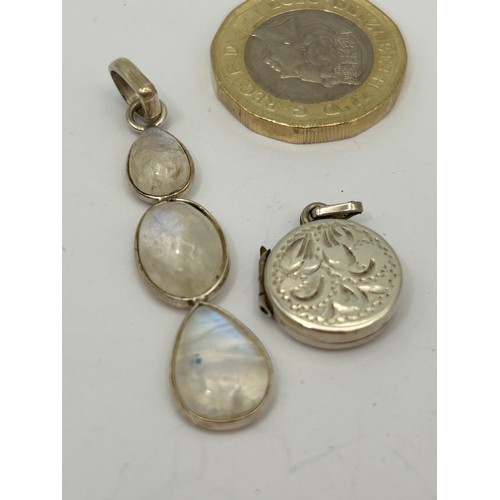 218 - Silver Locket And Moonstone Pendant.