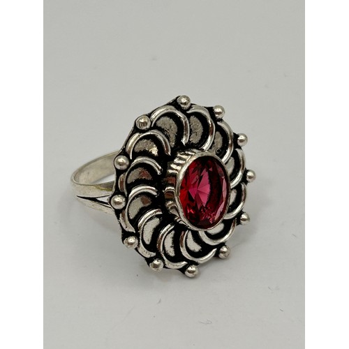 223 - Large Silver Ring With Red Stone