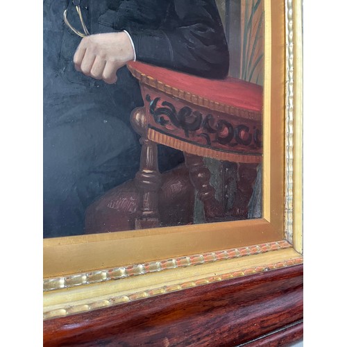 99 - Large Oil on Board? of Edwardian Gentleman in Gilt and Mahogany Frame 34