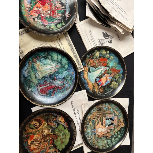 233 - Collection Of Decorative Wall Hanging Painted Plates With Paperwork. Plus 4 Floral Trinkets