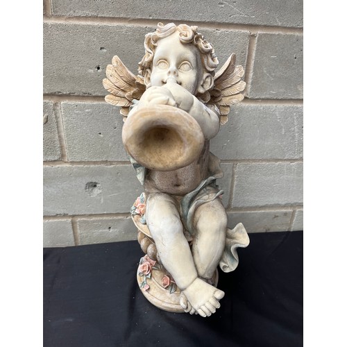 254 - Harp Playing Cherub Sitting on Pedestal. Standing 22”