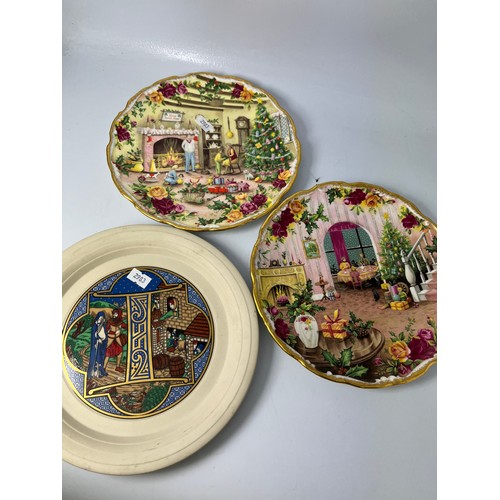 299 - Christmas Plates, Hornsea Limited Edition And Two Royal Albert Old Country Roses.