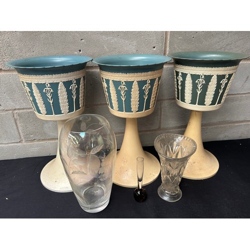 308 - Set Of Three Plant  Pots Plus Glassware.